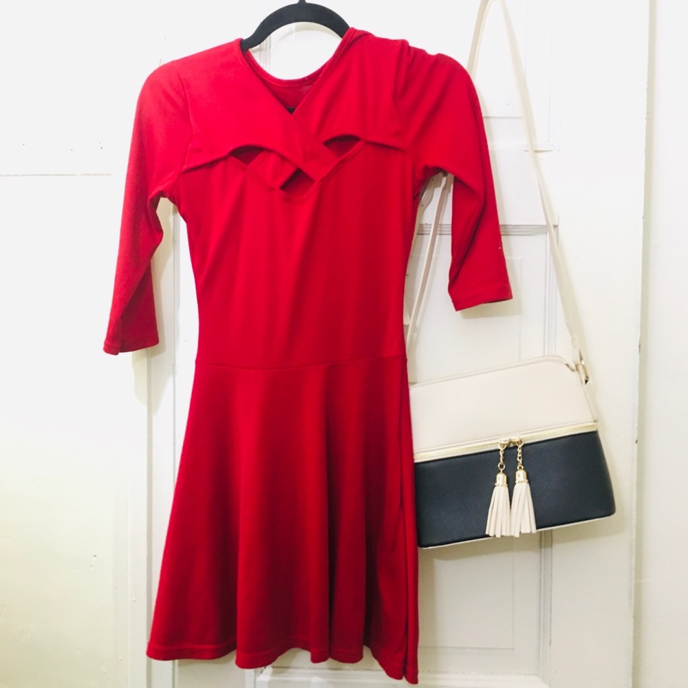 Red Dress with Crisscross Neck